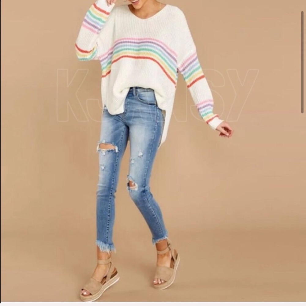 Bohemian Pastel Rainbow Stripe Sweater Top - Picture 3 of 8